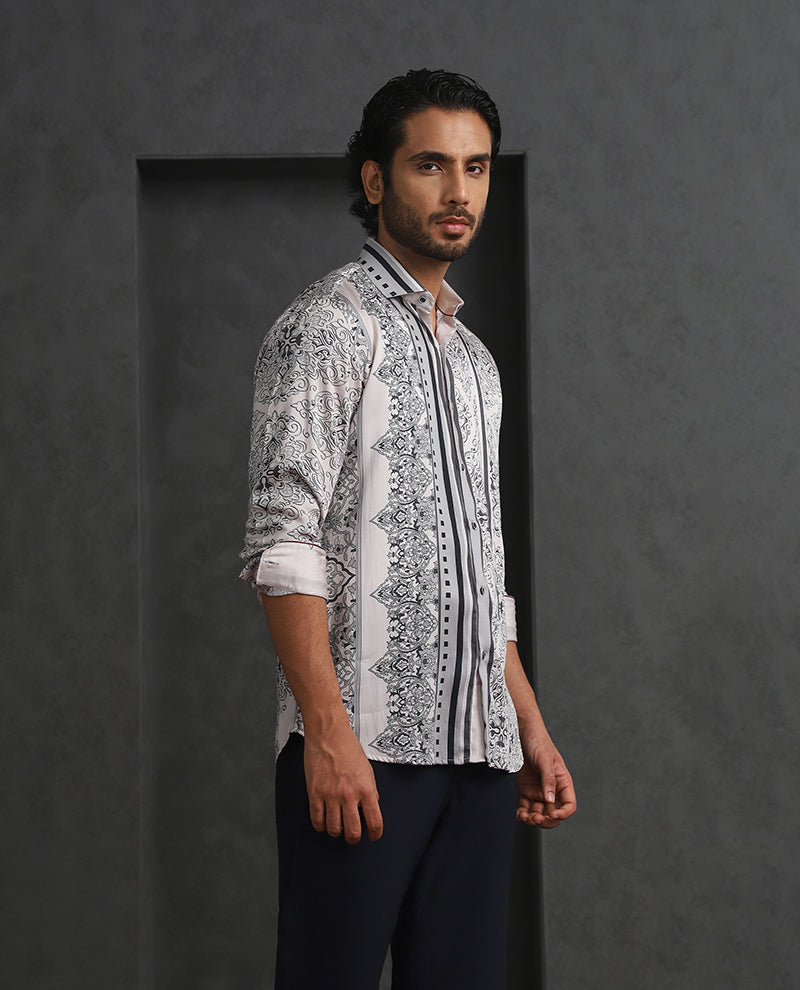 Elegant Fawn Slim Fit Tencel Shirt with Subtle Print Design