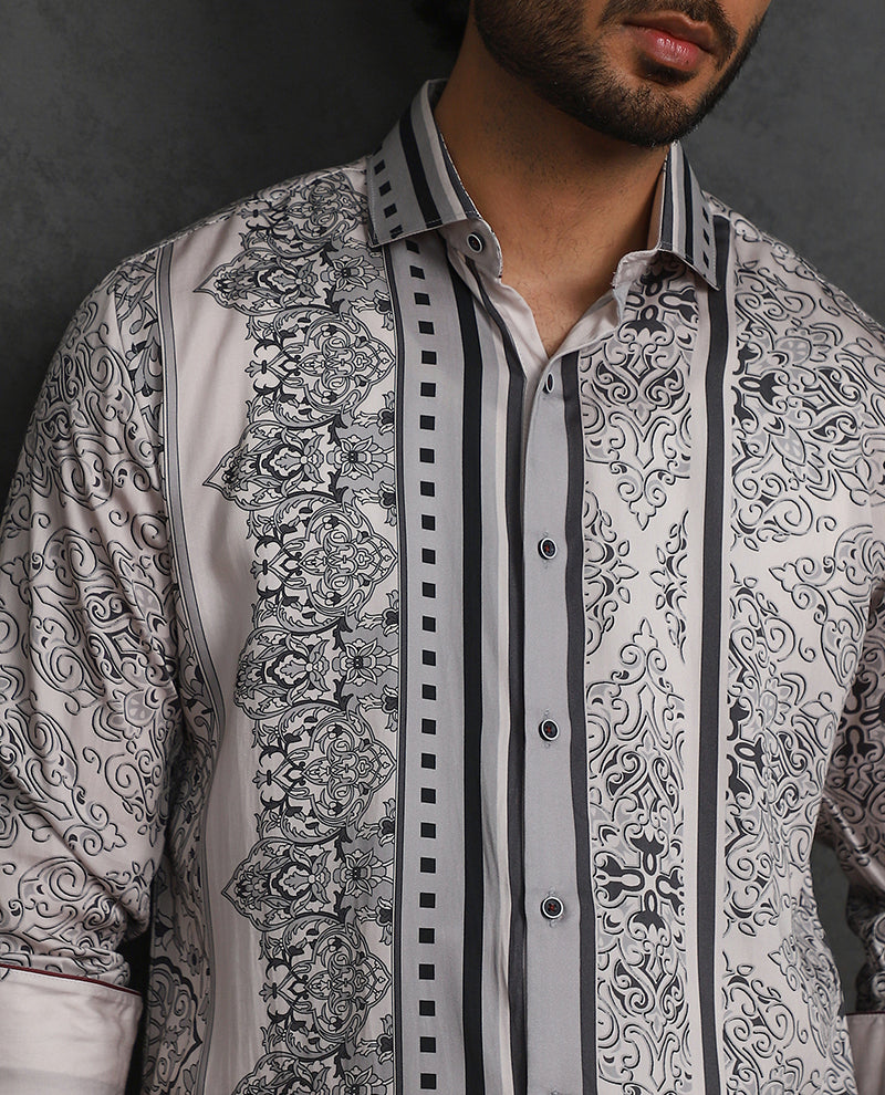 Elegant Fawn Slim Fit Tencel Shirt with Subtle Print Design