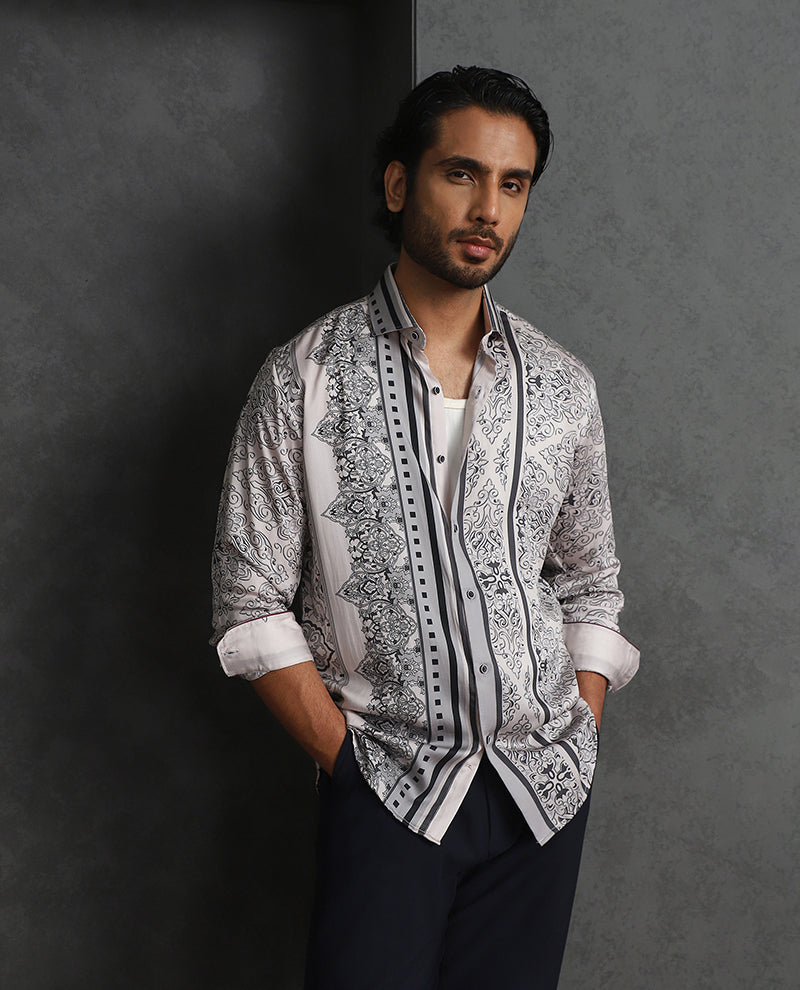 Elegant Fawn Slim Fit Tencel Shirt with Subtle Print Design