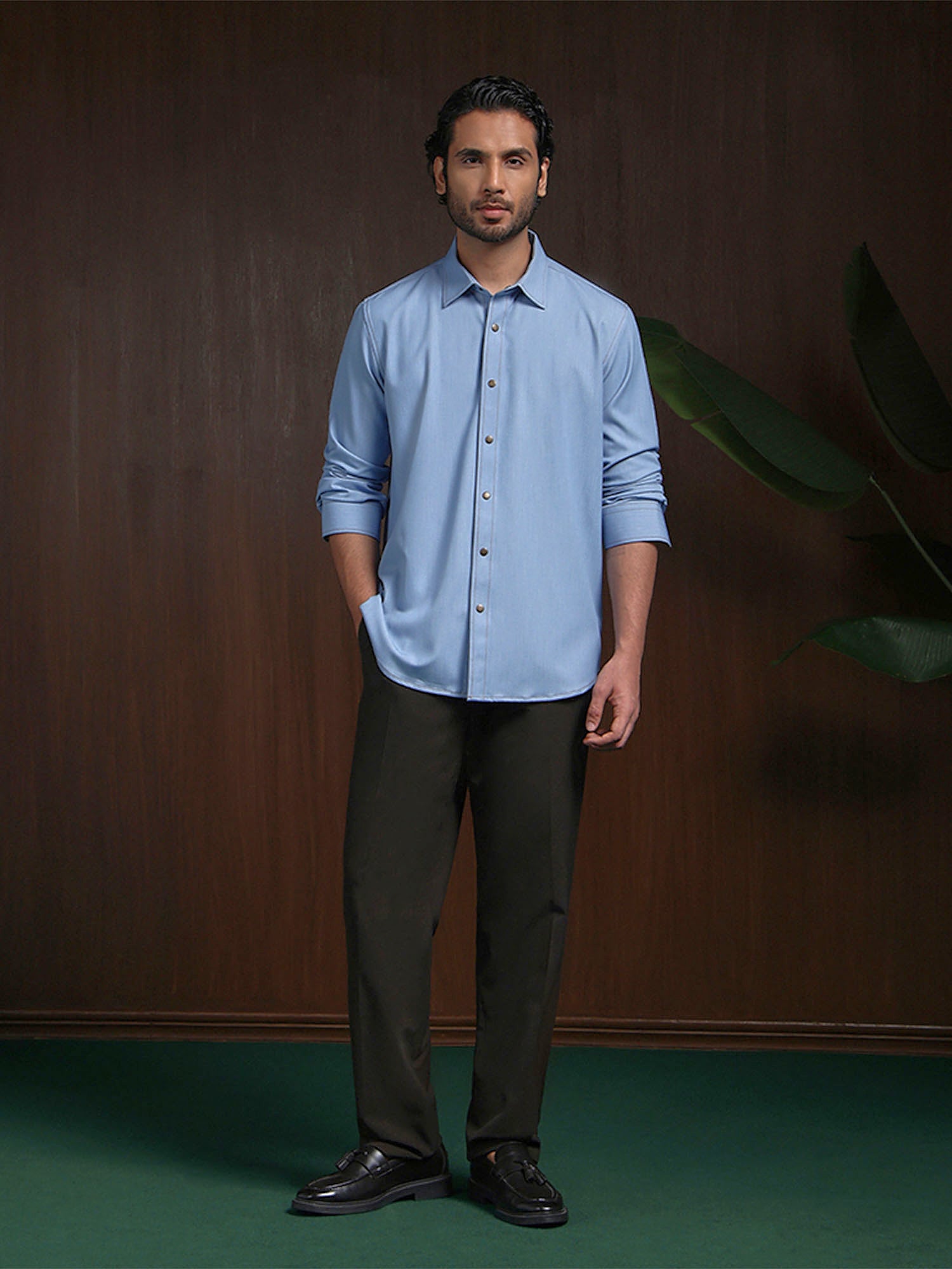 Light Blue Slim Fit Shirt in Premium Modal Fabric