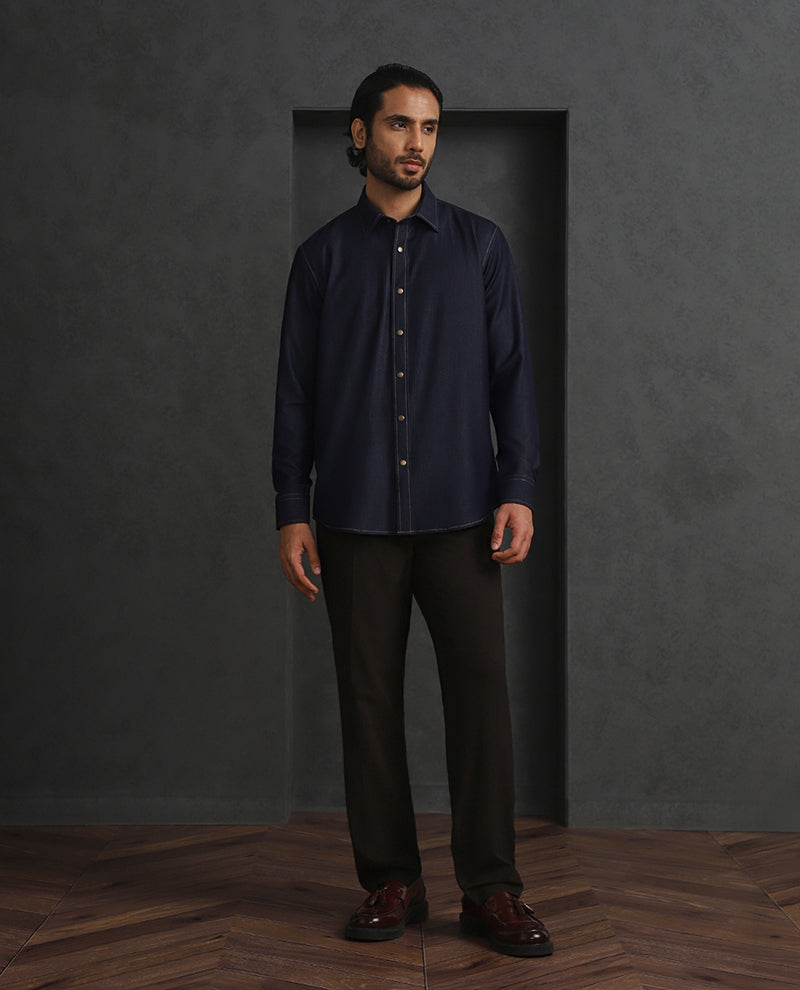 Navy Blue Slim Fit Shirt in Soft Model Fabric