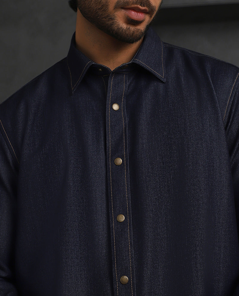 Navy Blue Slim Fit Shirt in Soft Model Fabric