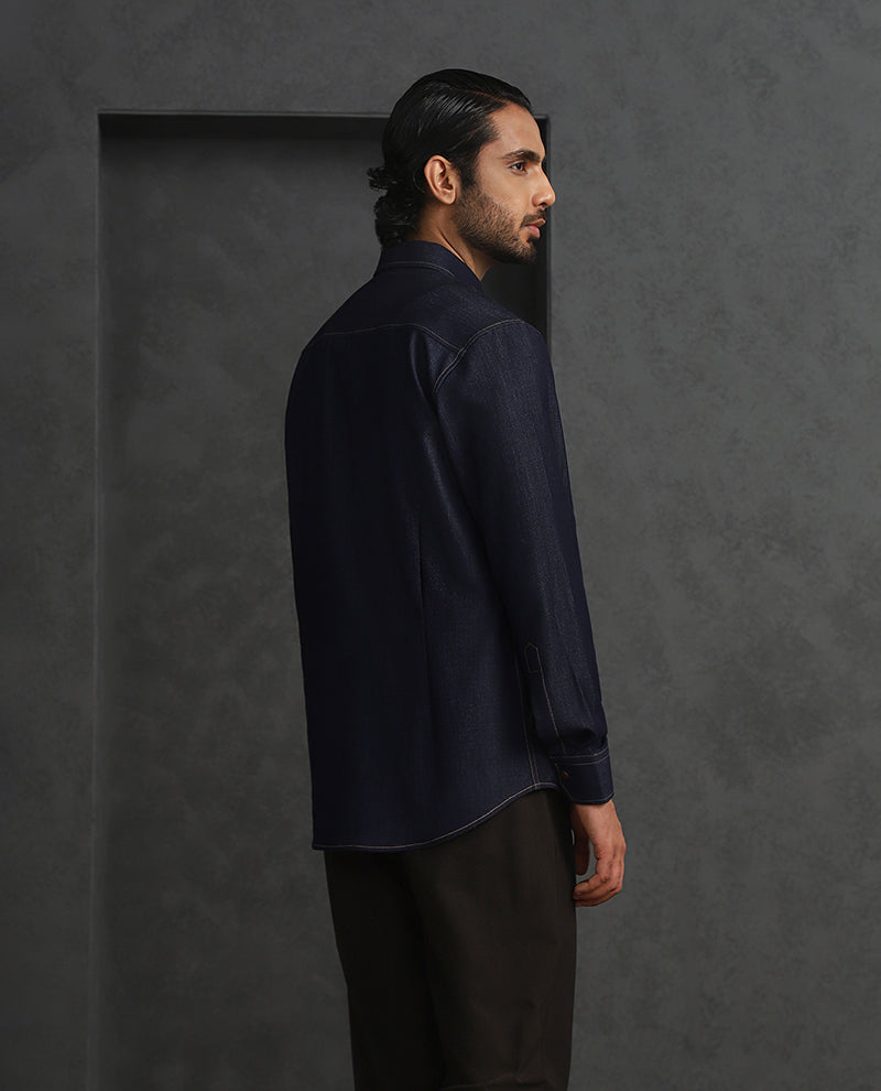 Navy Blue Slim Fit Shirt in Soft Model Fabric