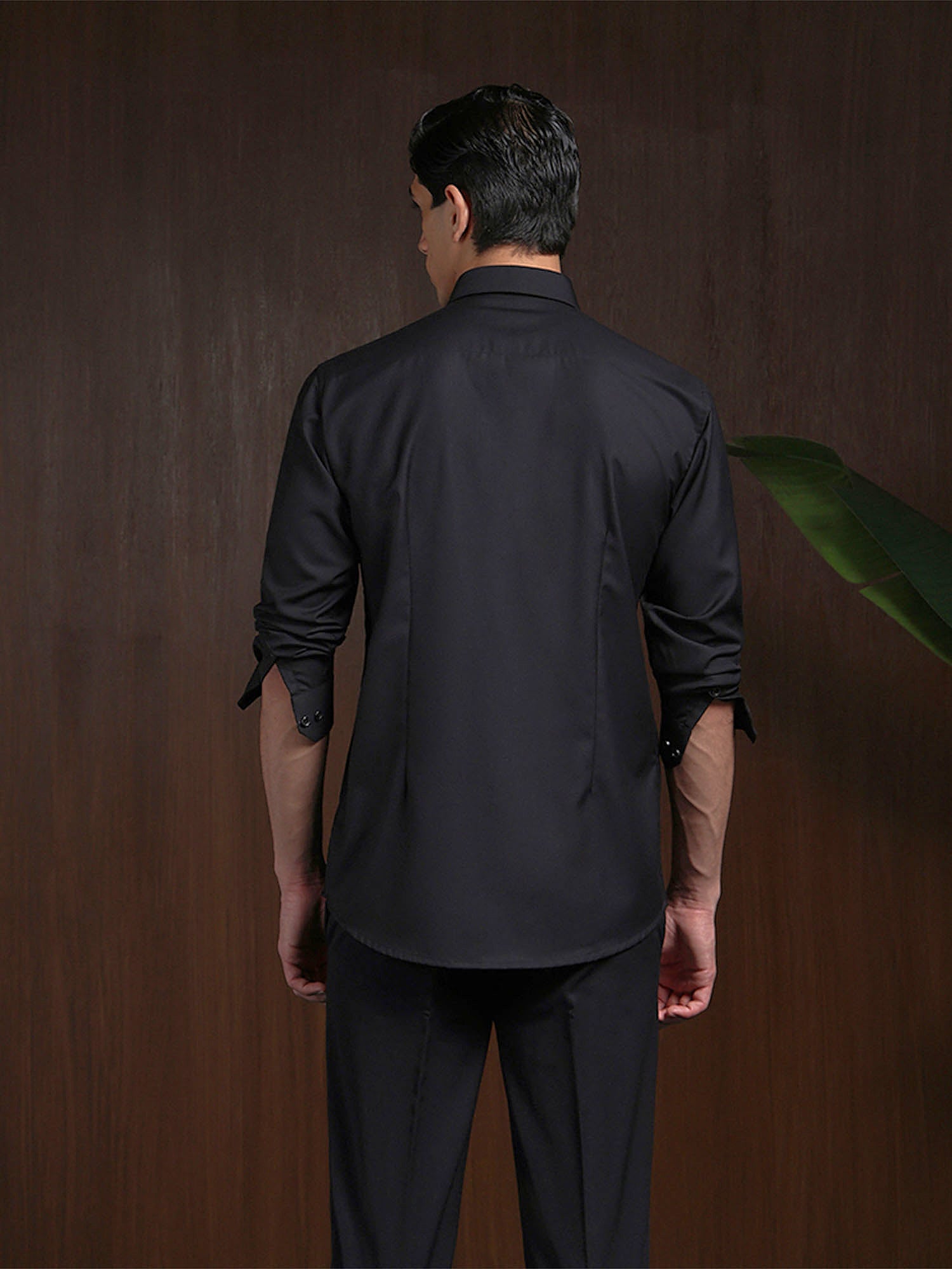 Black Terry Rayon Designer Shirt with Modern Small Collar