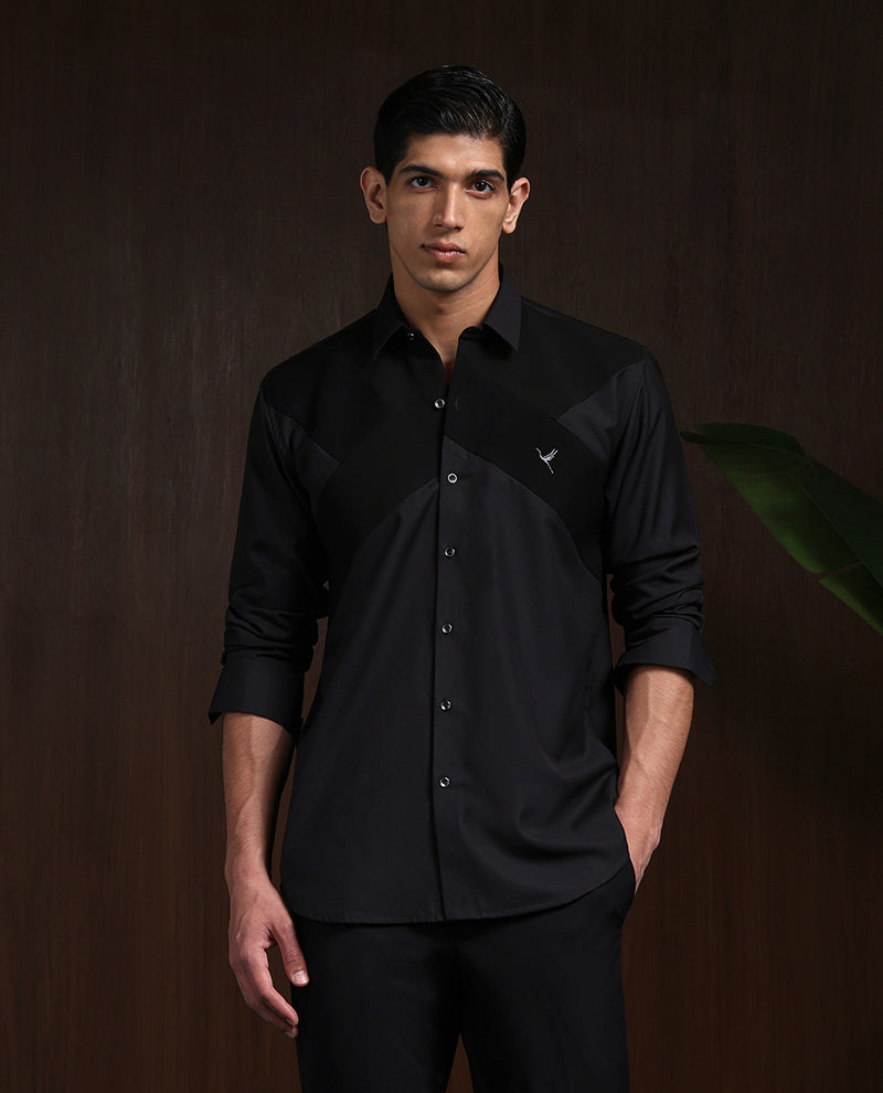 Black Terry Rayon Designer Shirt with Modern Small Collar