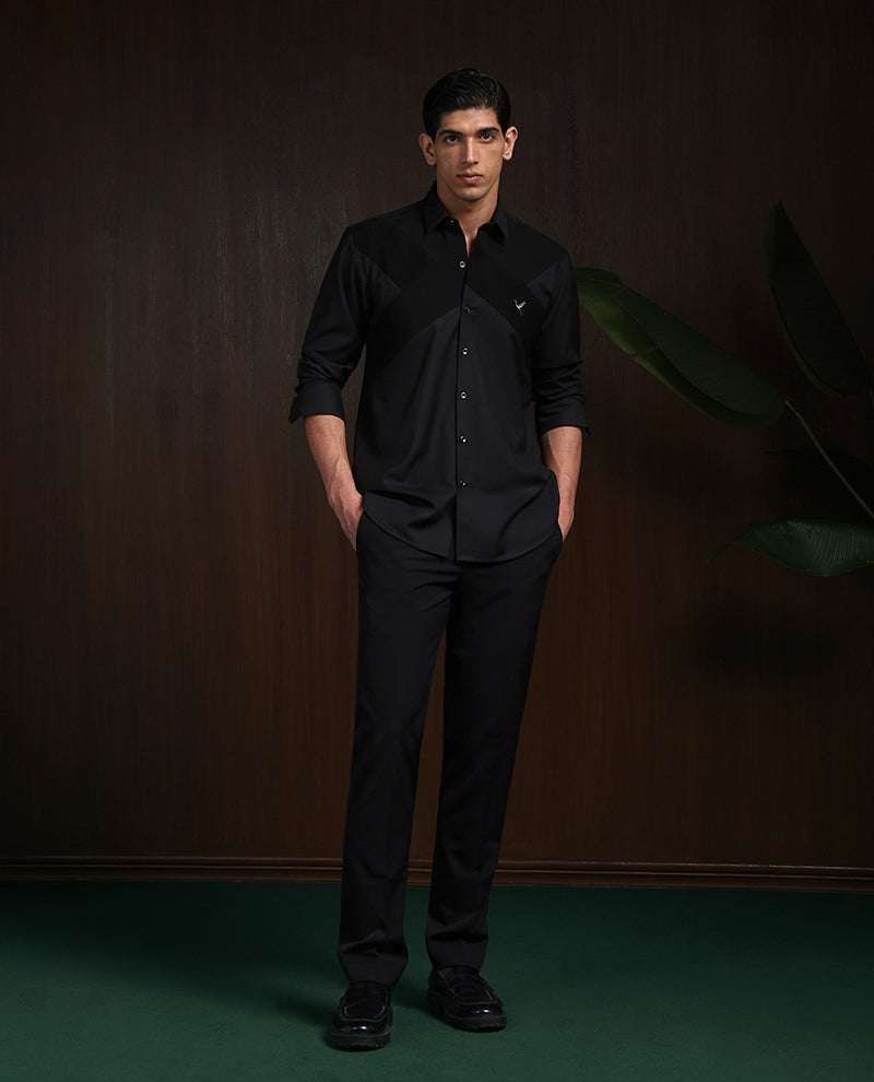 Black Terry Rayon Designer Shirt with Modern Small Collar