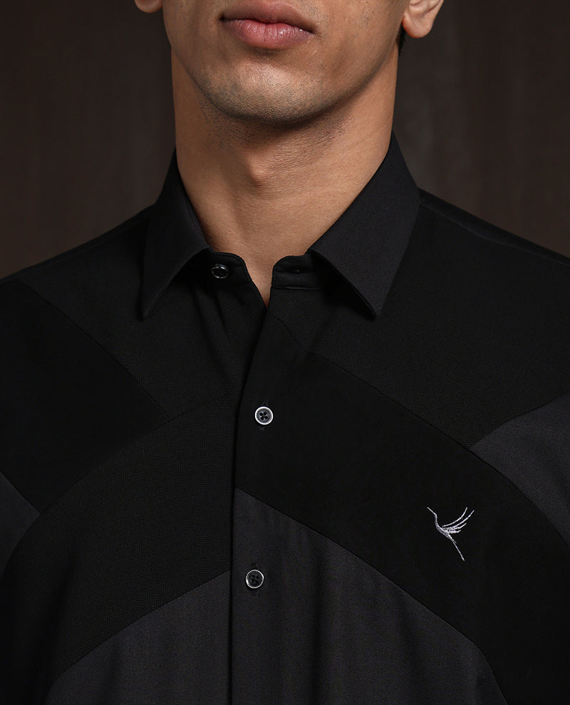 Black Terry Rayon Designer Shirt with Modern Small Collar