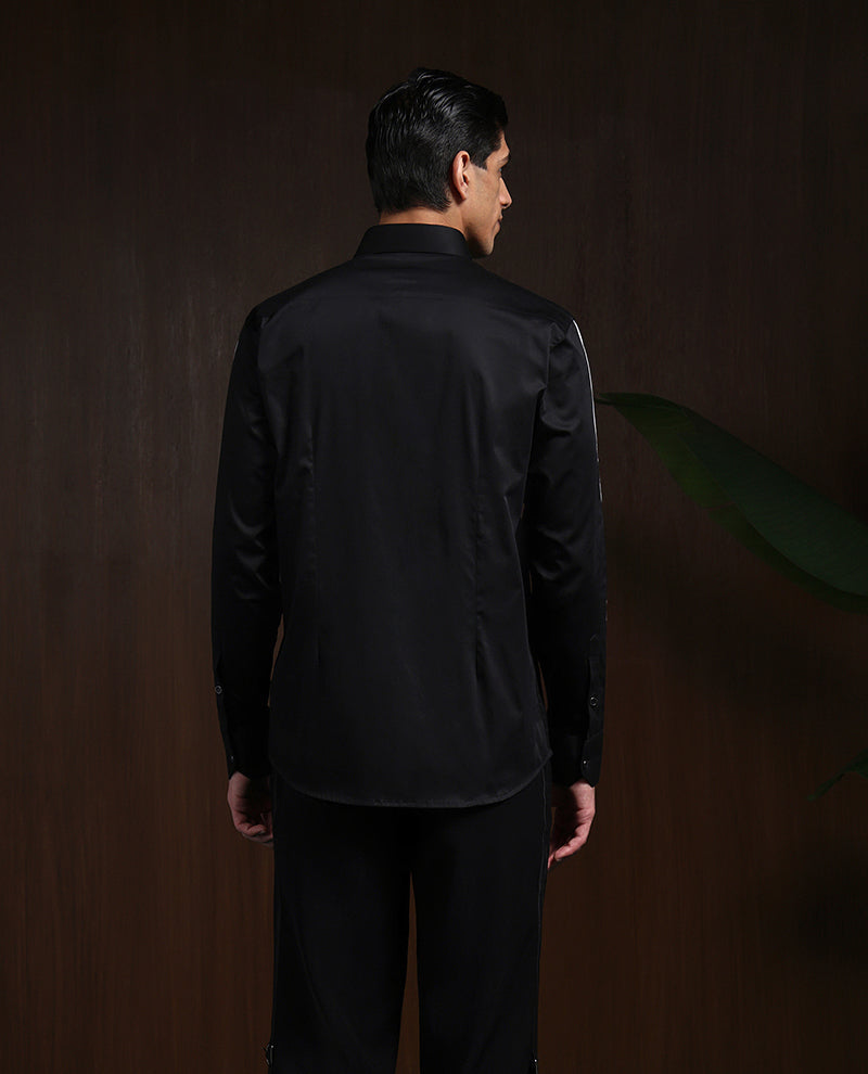 Black Slim Fit Cotton Designer Shirt with Small Collar