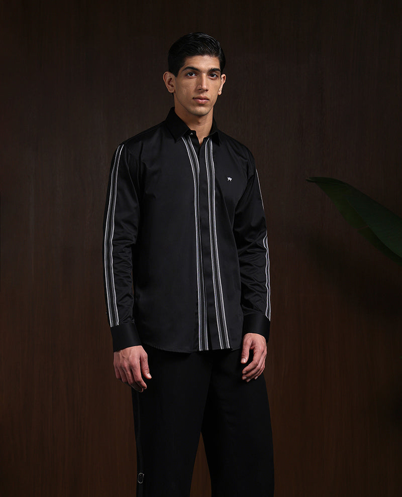 Black Slim Fit Cotton Designer Shirt with Small Collar