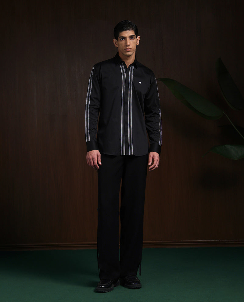 Black Slim Fit Cotton Designer Shirt with Small Collar