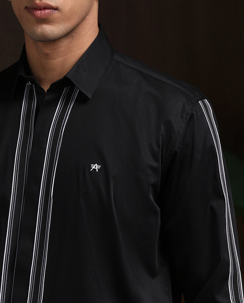 Black Slim Fit Cotton Designer Shirt with Small Collar