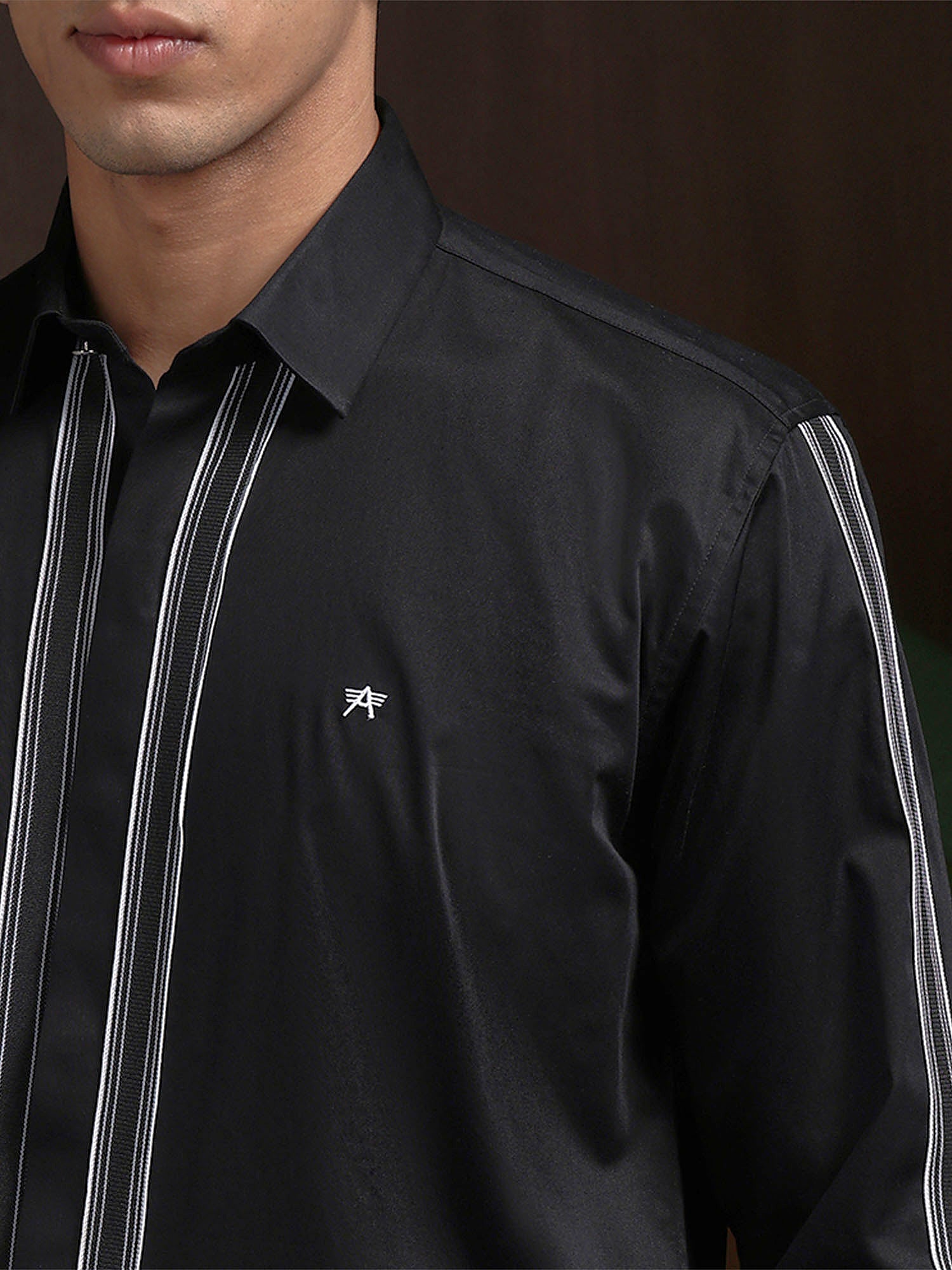 Black Slim Fit Cotton Designer Shirt with Small Collar