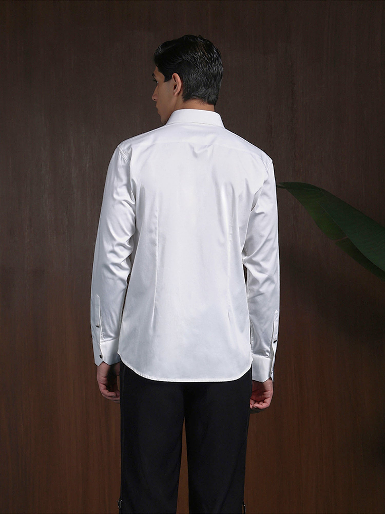 White Slim Fit Cotton Designer Shirt with Small Collar