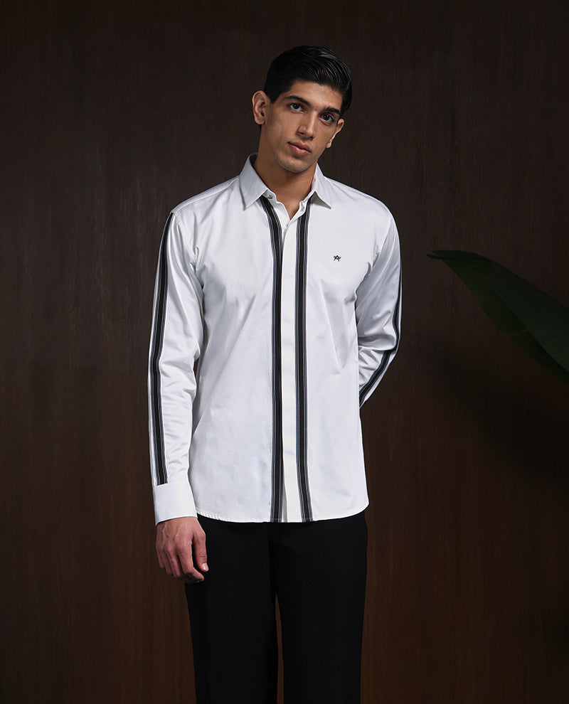 White Slim Fit Cotton Designer Shirt with Small Collar