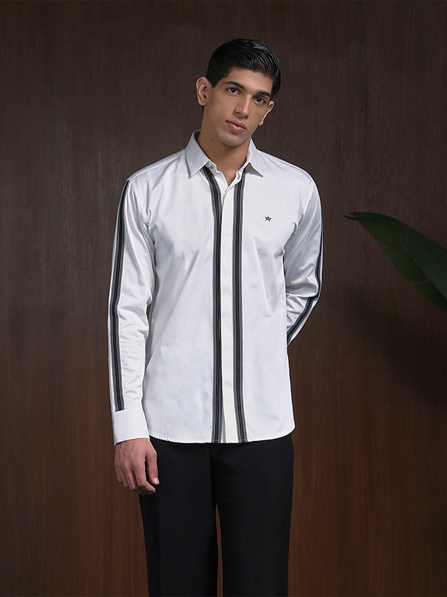 White Slim Fit Cotton Designer Shirt with Small Collar