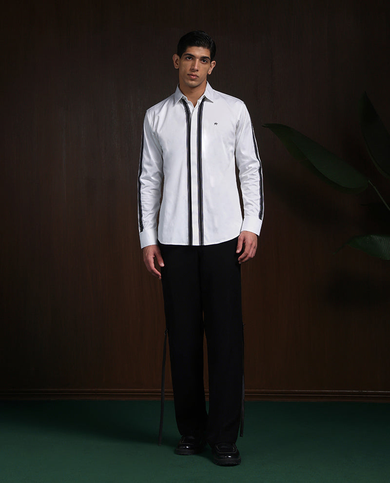 White Slim Fit Cotton Designer Shirt with Small Collar