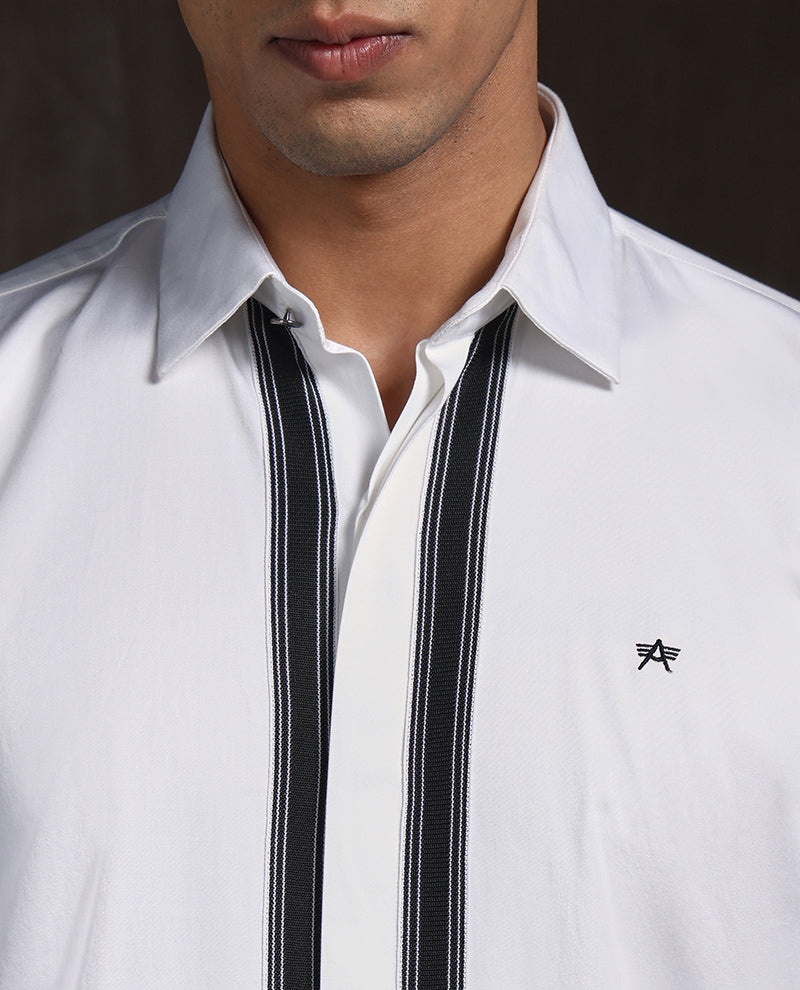 White Slim Fit Cotton Designer Shirt with Small Collar