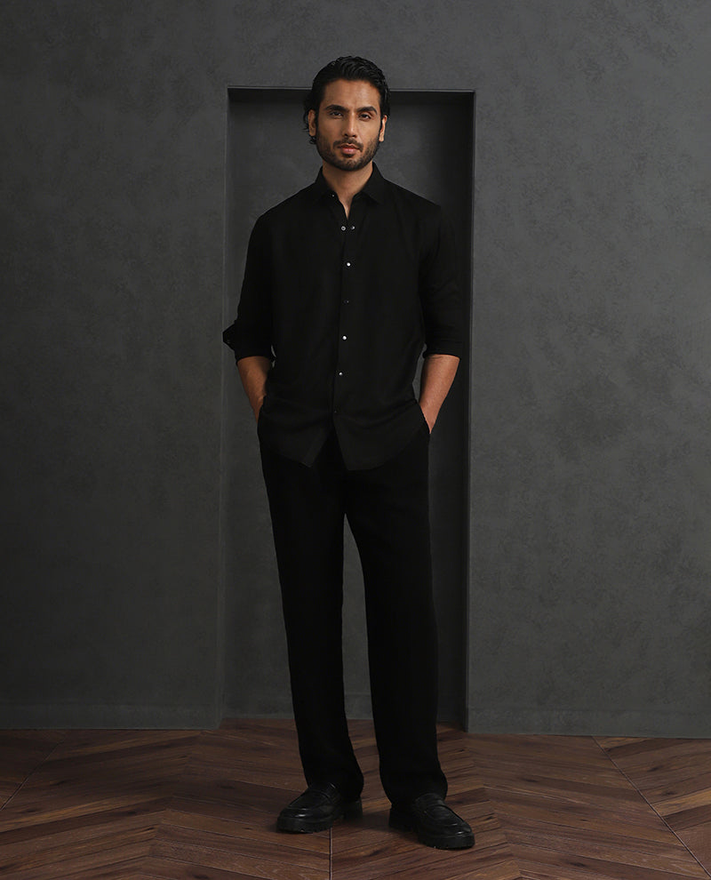 Black Slim Fit Stroma Shirt with Classic Plain Elegance