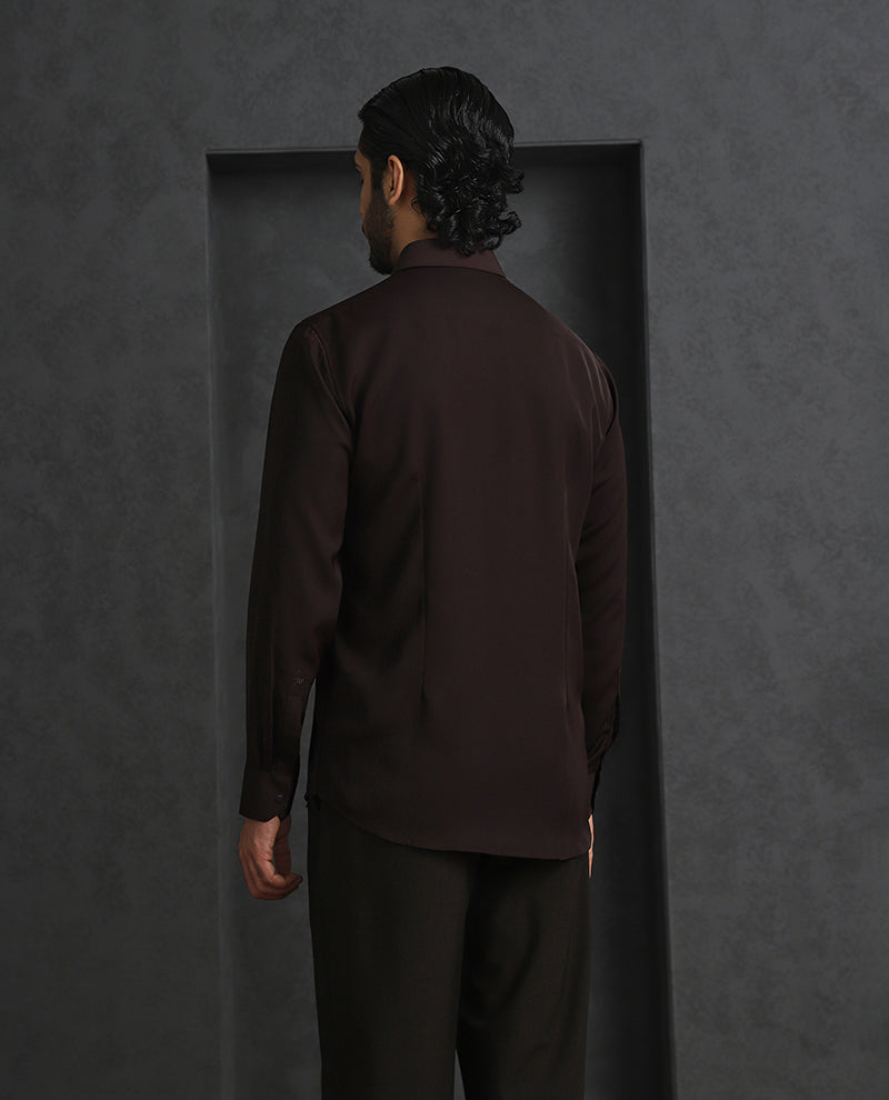 Dark Brown Slim Fit Stroma Shirt with Classic Plain Design