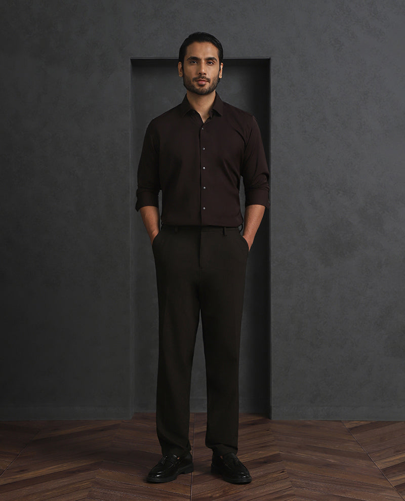 Dark Brown Slim Fit Stroma Shirt with Classic Plain Design