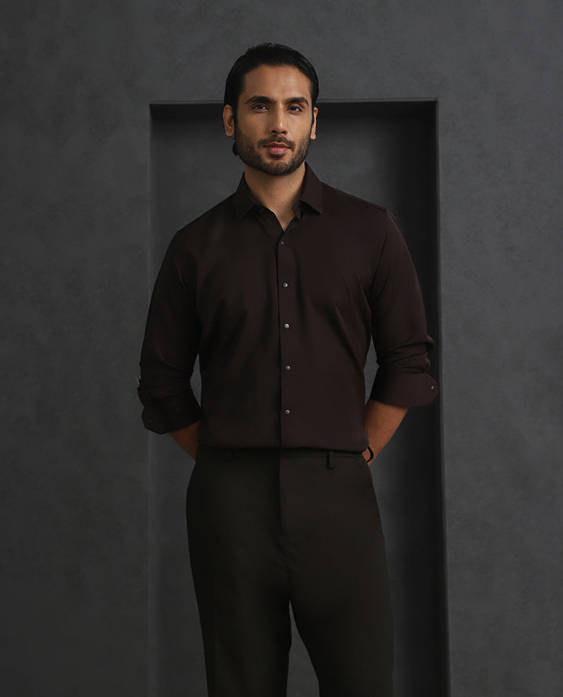 Dark Brown Slim Fit Stroma Shirt with Classic Plain Design