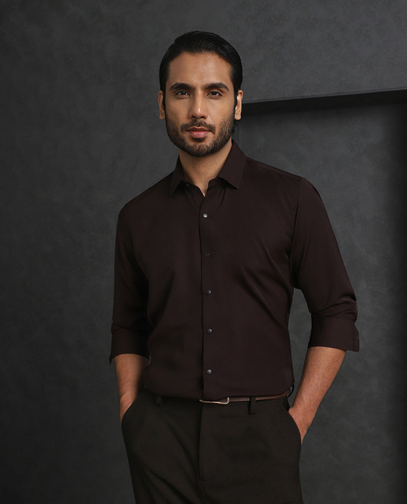 Dark Brown Slim Fit Stroma Shirt with Classic Plain Design