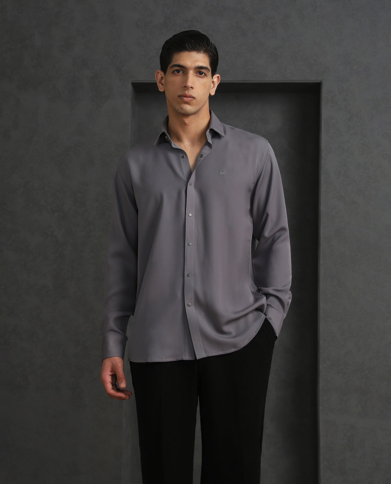 Grey Slim Fit Stroma Shirt with Classic Plain Design
