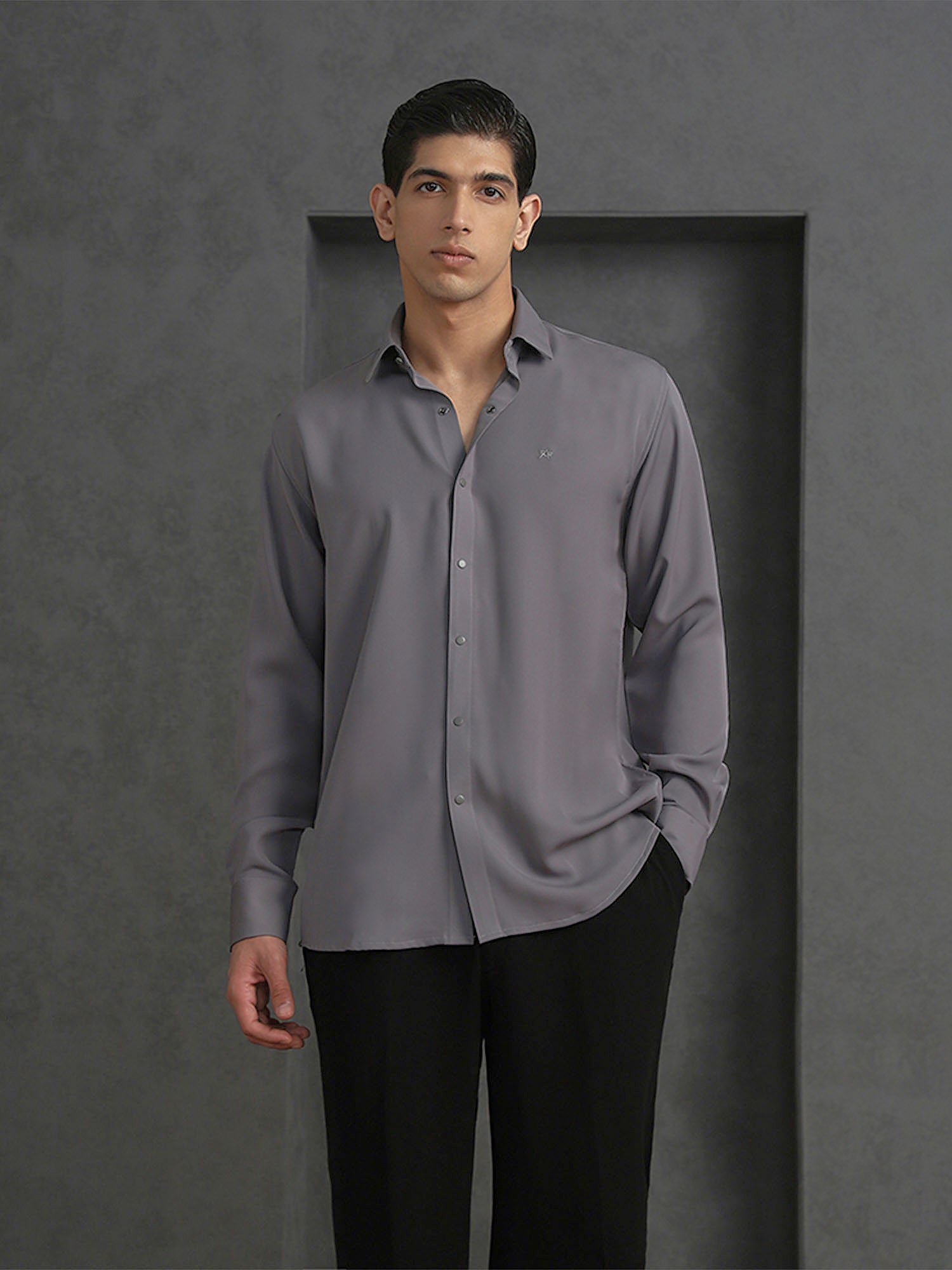 Grey Slim Fit Stroma Shirt with Classic Plain Design