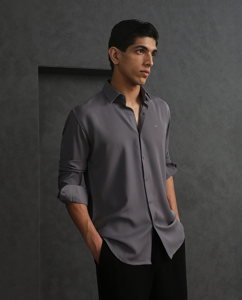 Grey Slim Fit Stroma Shirt with Classic Plain Design