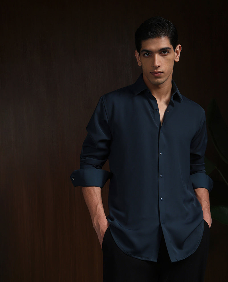 A.F. Blue Slim Fit Stroma Shirt with Classic Plain Design