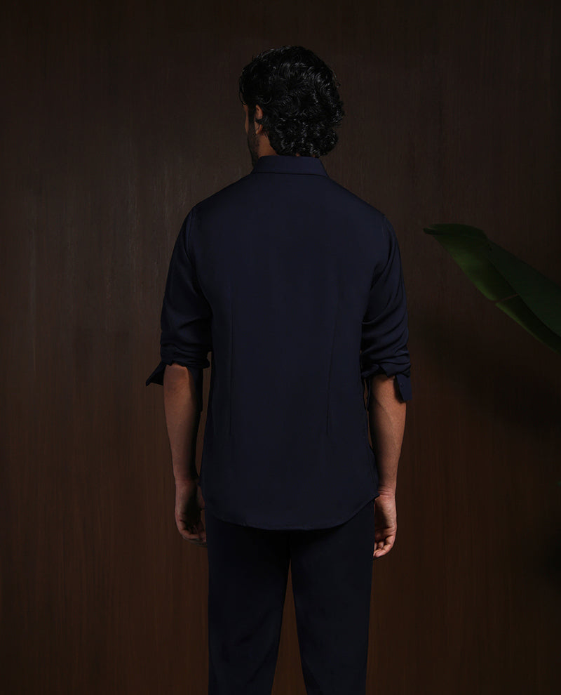 Navy Blue Slim Fit Stroma Shirt with Timeless Plain Design