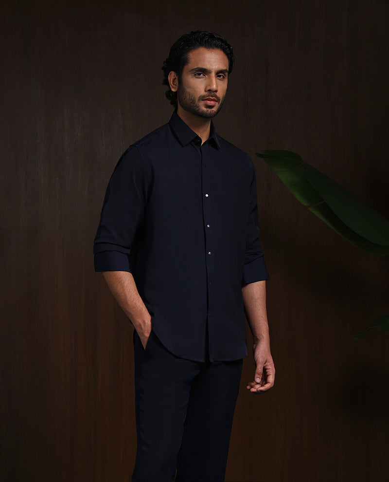 Navy Blue Slim Fit Stroma Shirt with Timeless Plain Design