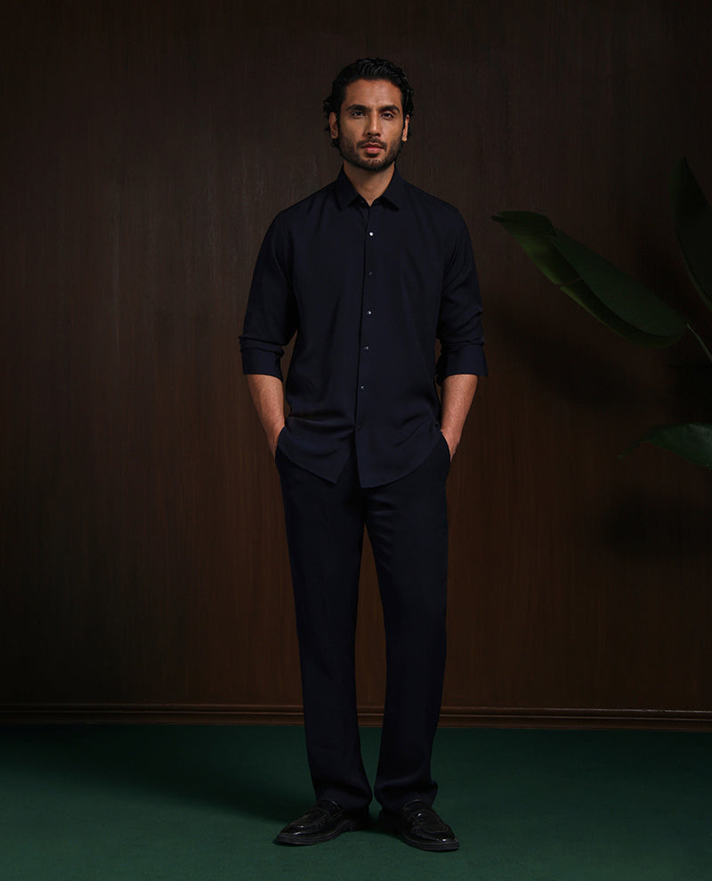 Navy Blue Slim Fit Stroma Shirt with Timeless Plain Design