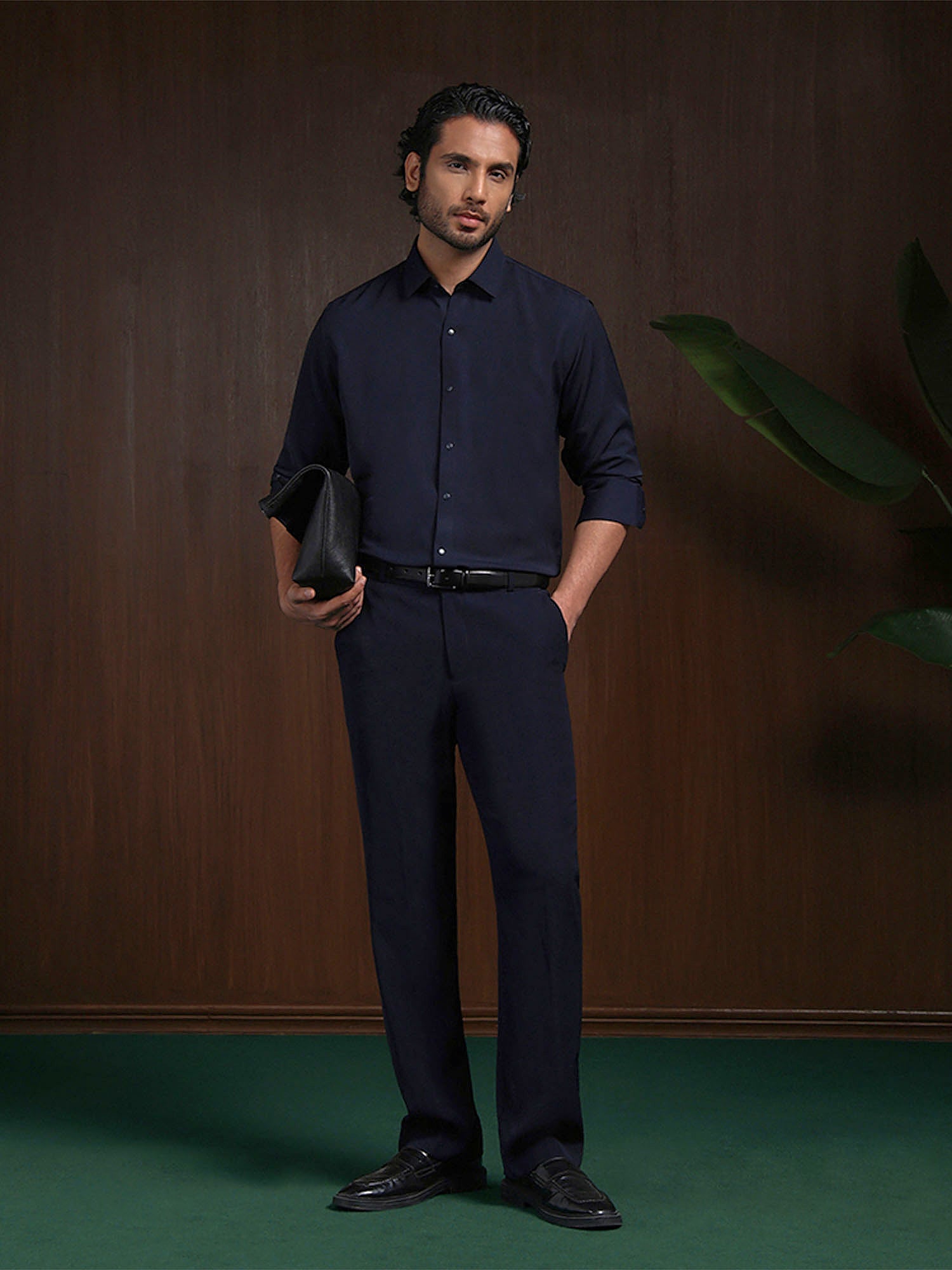 Navy Blue Slim Fit Stroma Shirt with Timeless Plain Design