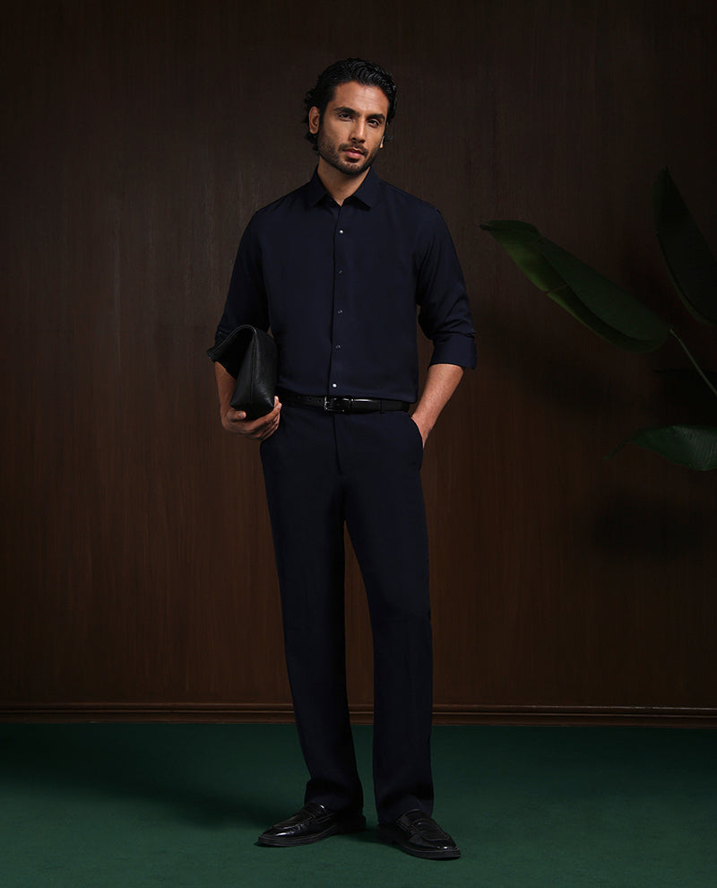 Navy Blue Slim Fit Stroma Shirt with Timeless Plain Design