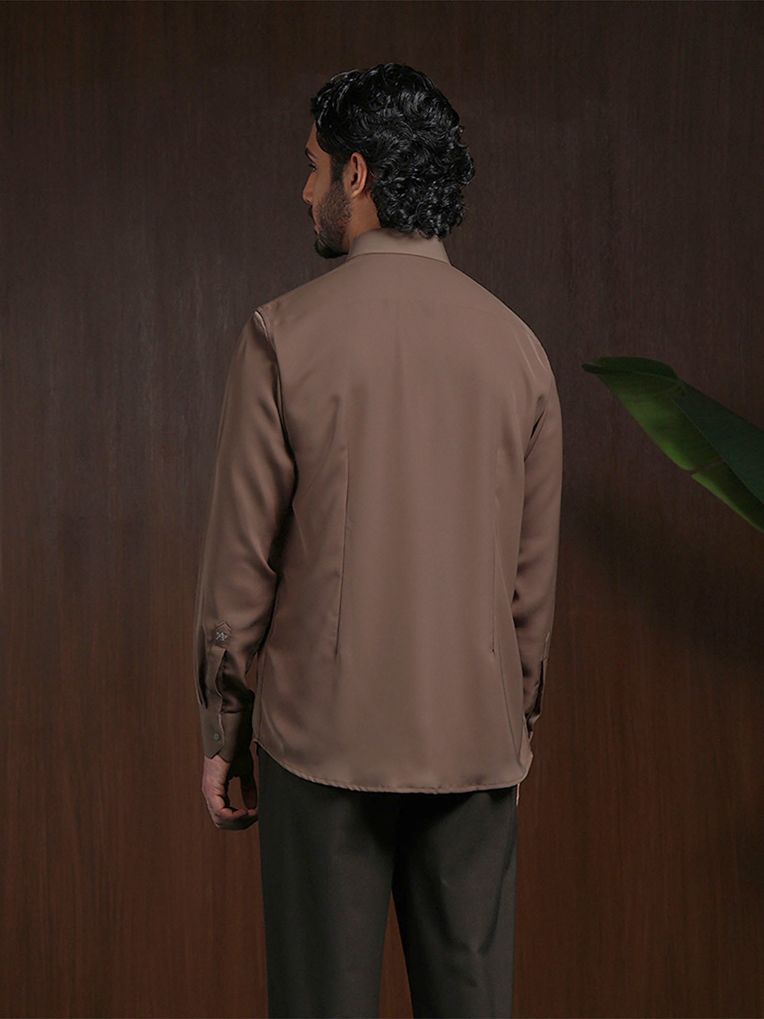 Dark Khaki Slim Fit Stroma Shirt with Classic Plain Design