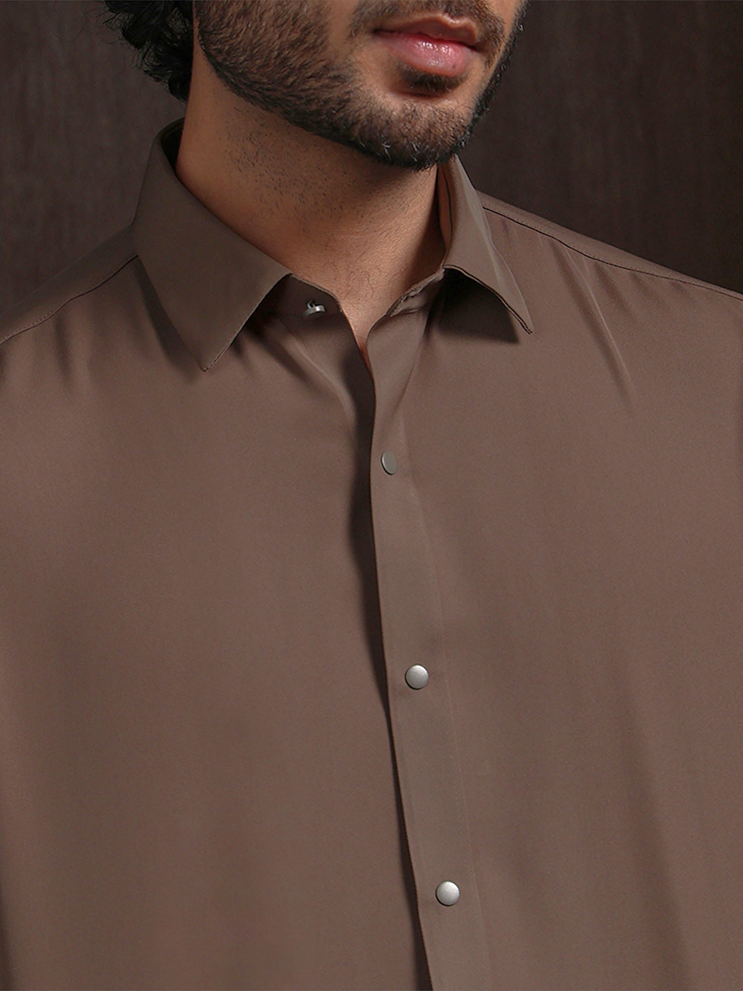 Dark Khaki Slim Fit Stroma Shirt with Classic Plain Design
