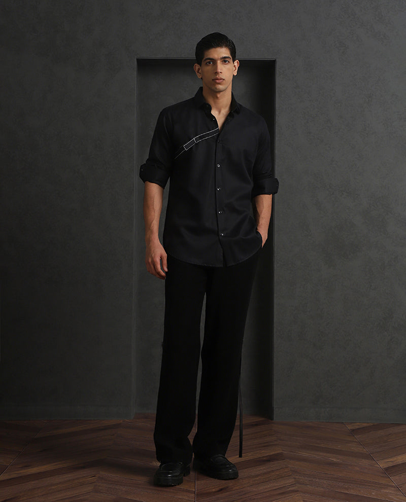 Black Slim Fit Cotton Designer Shirt with Modern Appeal