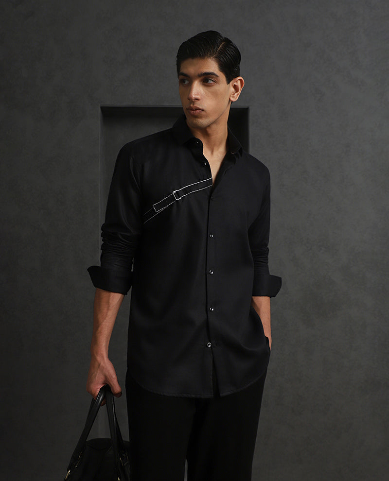 Black Slim Fit Cotton Designer Shirt with Modern Appeal