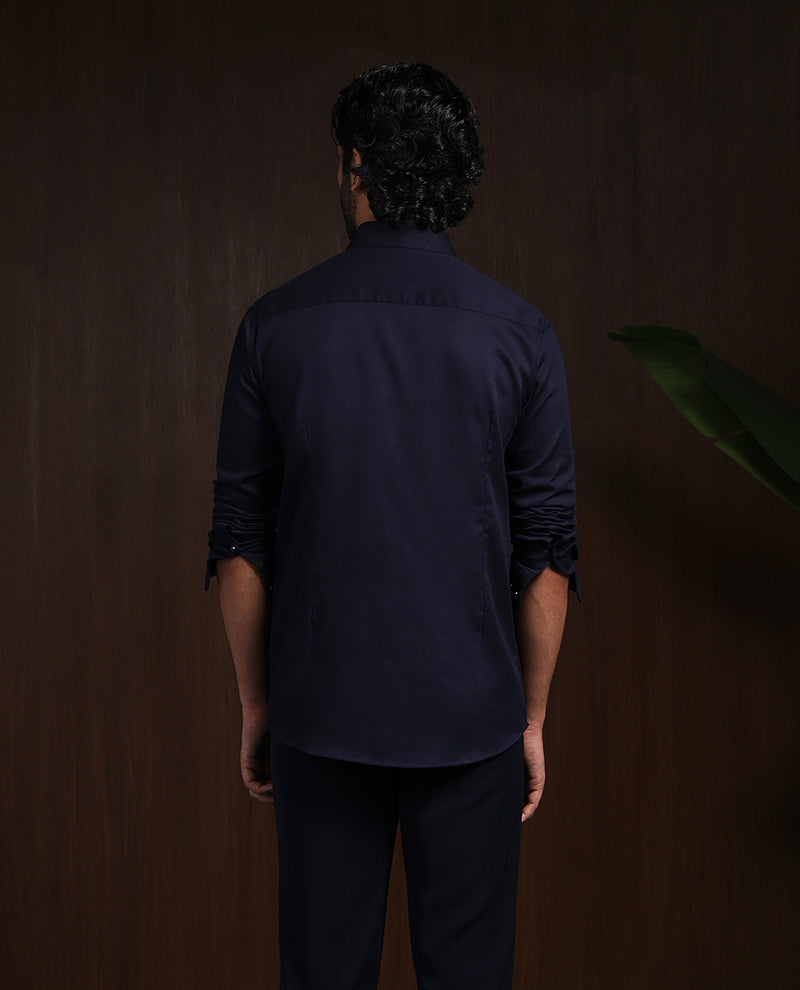 Navy Blue Slim Fit Cotton Designer Shirt with Contemporary Style