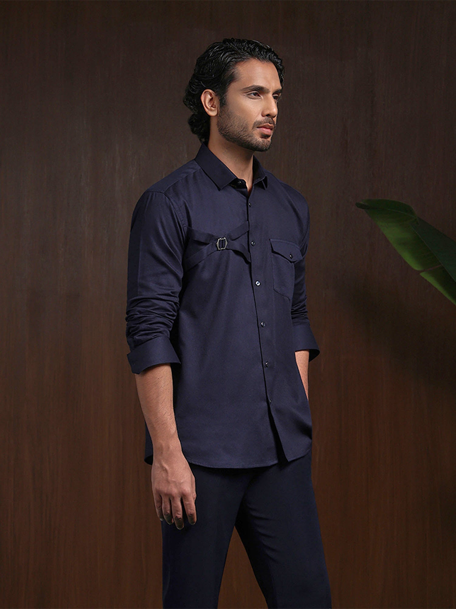 Navy Blue Slim Fit Cotton Designer Shirt with Contemporary Style