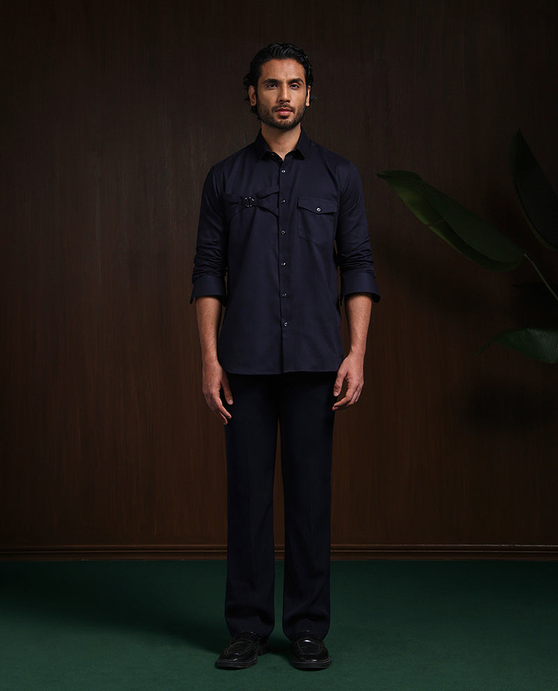 Navy Blue Slim Fit Cotton Designer Shirt with Contemporary Style