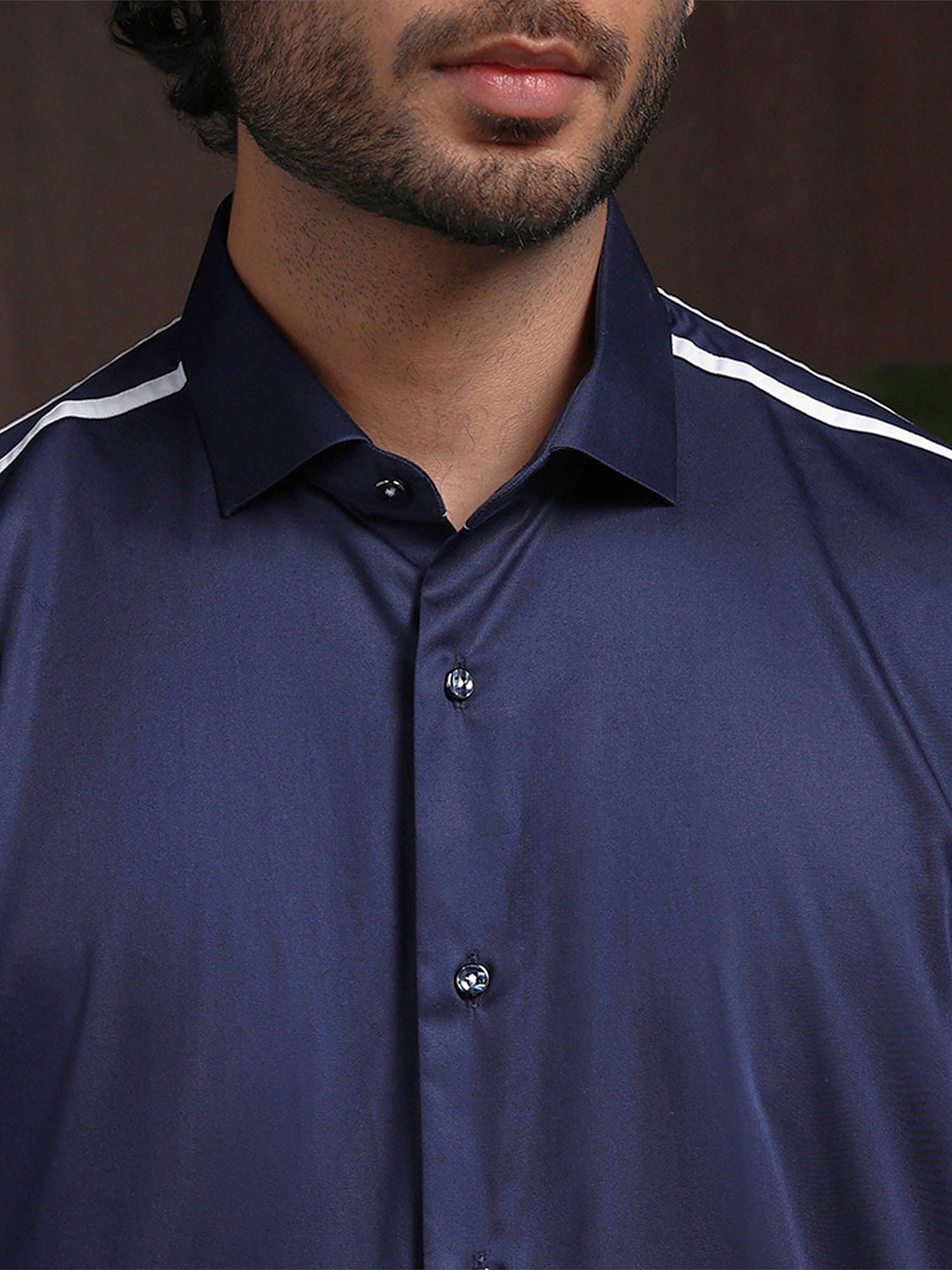 Navy Blue Slim Fit Cotton Designer Shirt with Contemporary Appeal