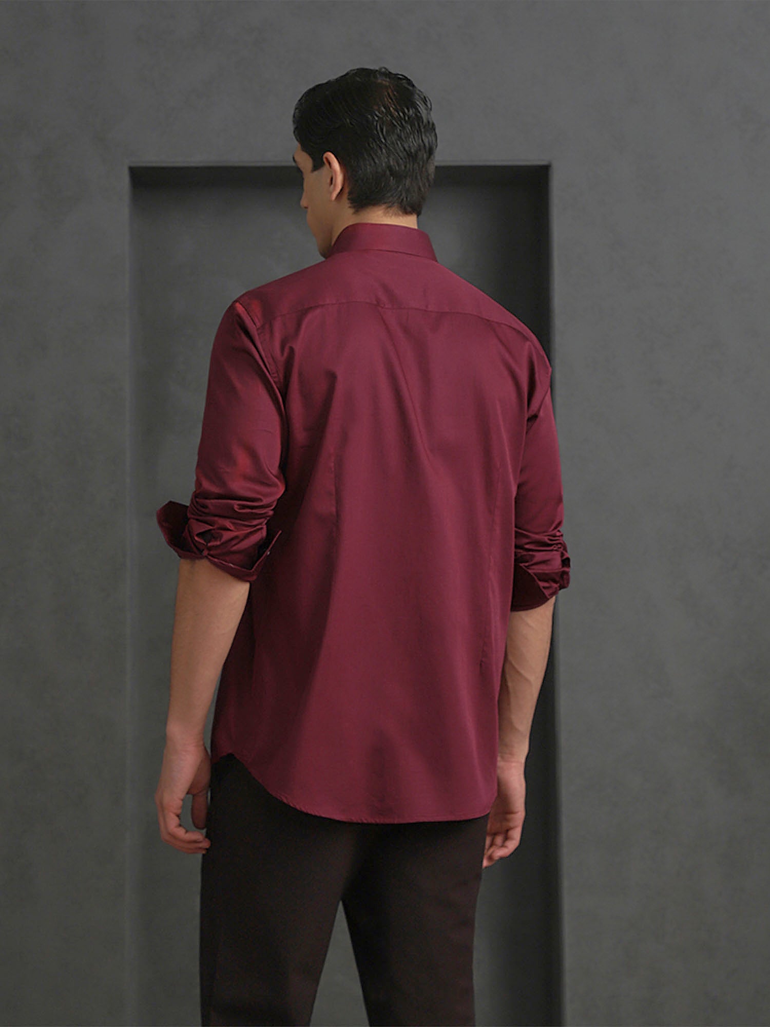 Maroon Slim Fit Cotton Shirt with Refined Embroidery