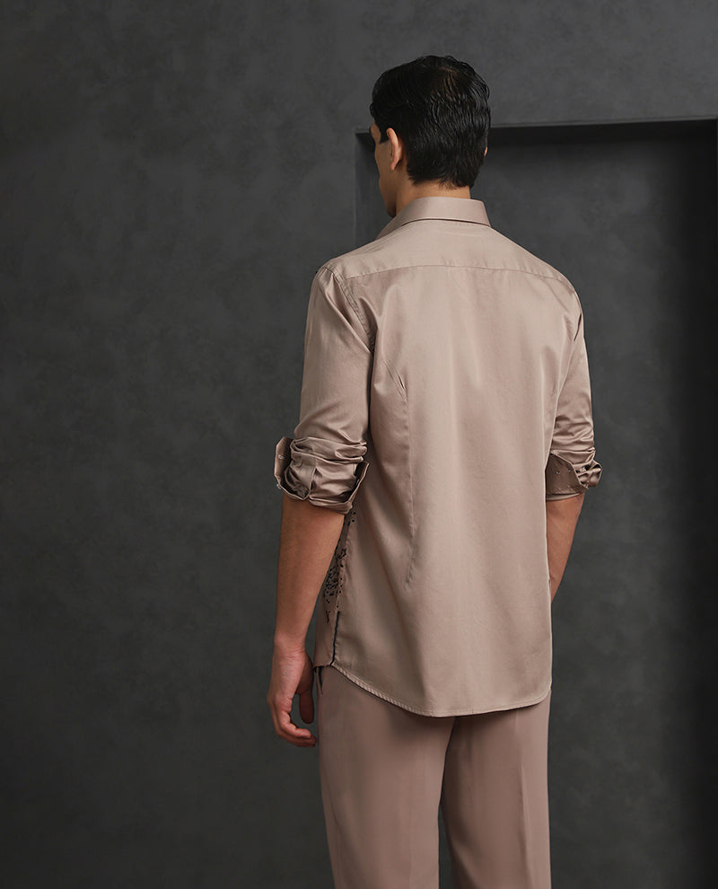 Choco Slim Fit Cotton Shirt with Elegant Embroidery Detailing