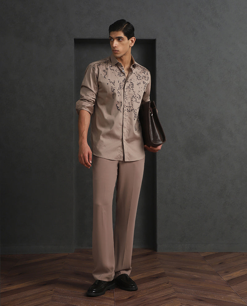 Choco Slim Fit Cotton Shirt with Elegant Embroidery Detailing