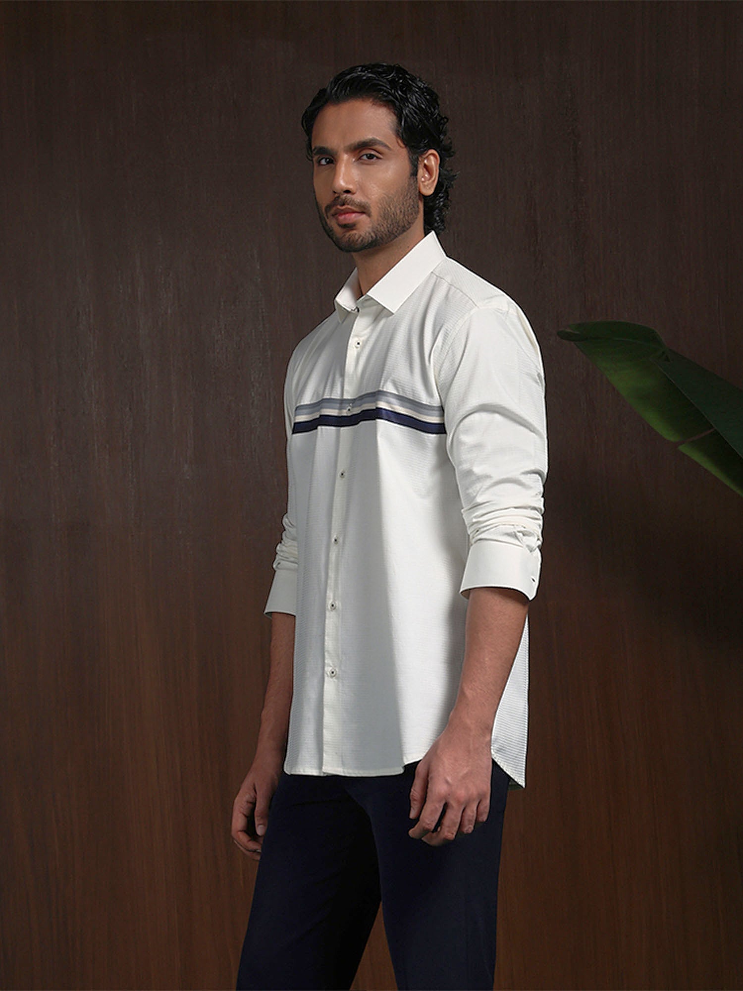 Cream Slim Fit Cotton Designer Shirt with Vibrant Appeal