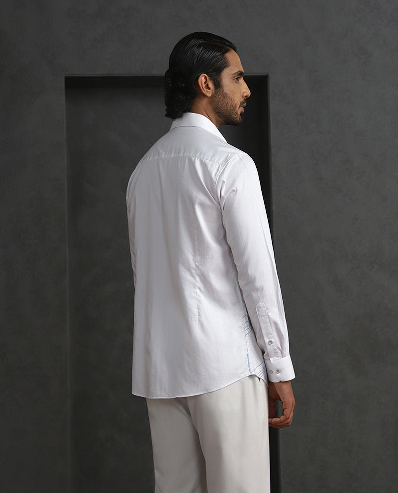 White Slim Fit Cotton Shirt with Refined Embroidery