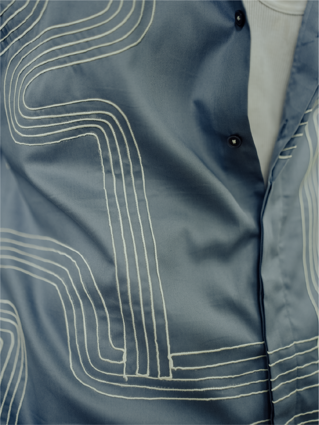 Cobal Blue Geometric Embroidered Slim Fit Cotton Full Sleeve Shirt