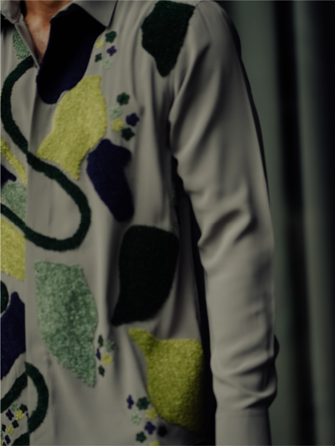 Dark Olive Abstract Embroidered Slim Fit Polyester Full Sleeve Shirt